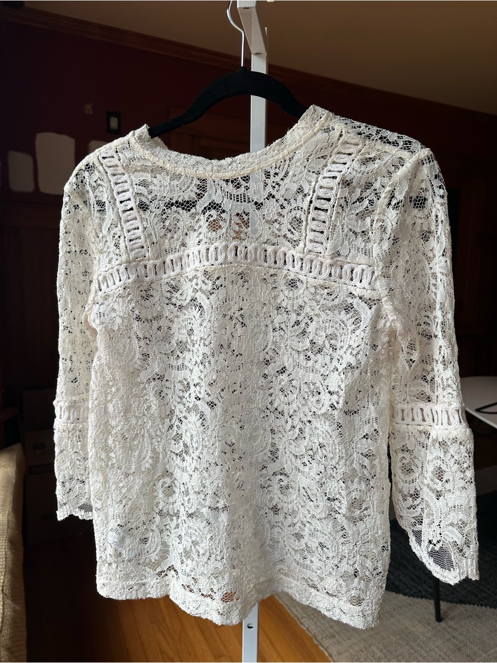 LOFT Cream Lace Long-Sleeve Crochet Blouse